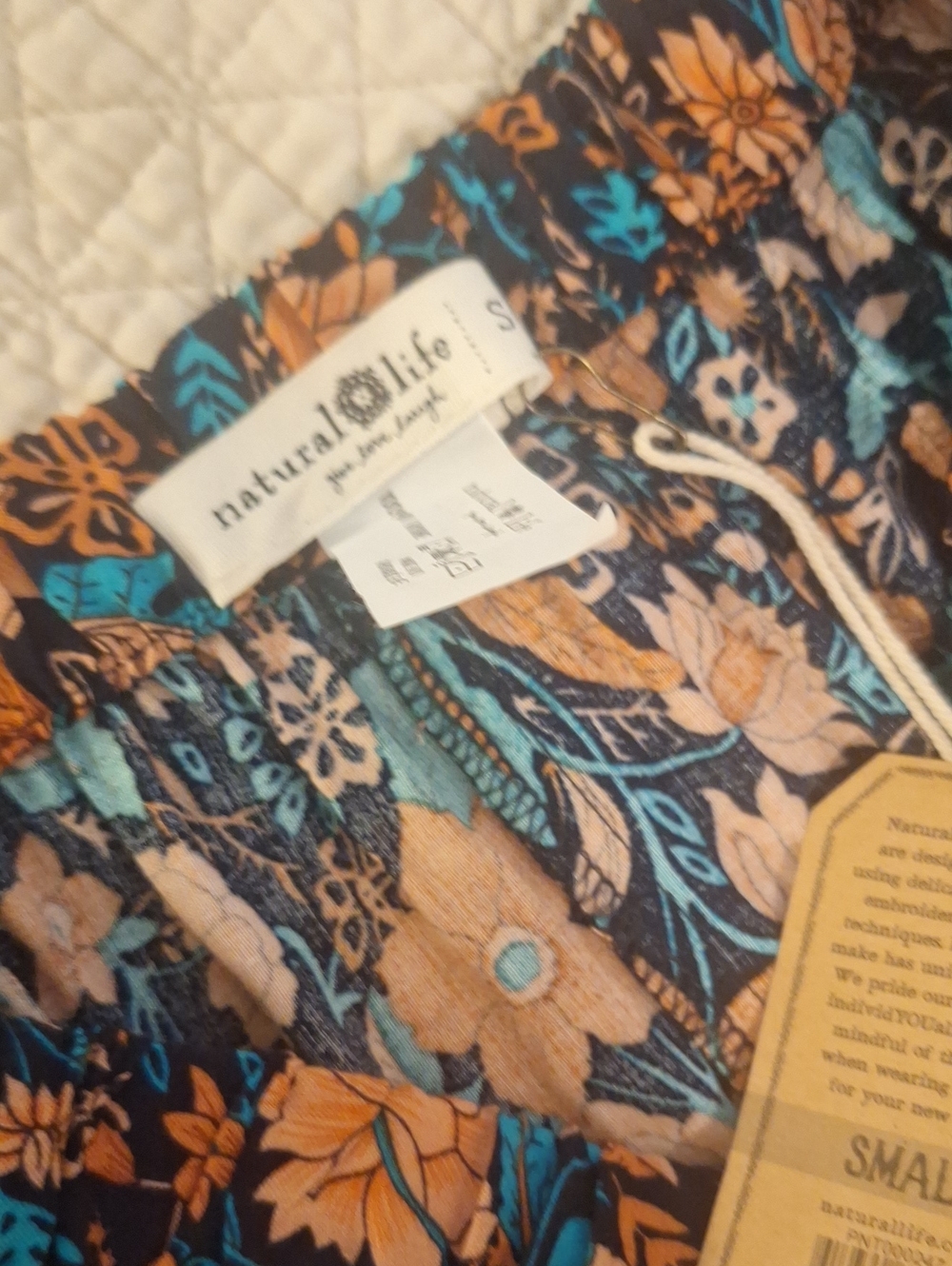 natural life Navy Floral full legged flounce leg pant w teal, paprika floral - Picture 7 of 7